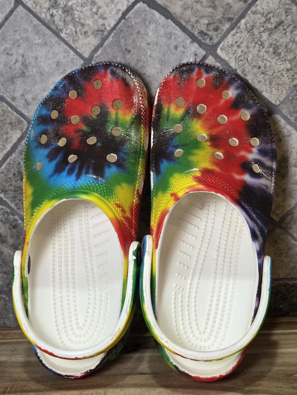 Crocs Baya Classic Tie Dye Unisex Clogs Slip On Shoes Multicolor White Sz W9 M7